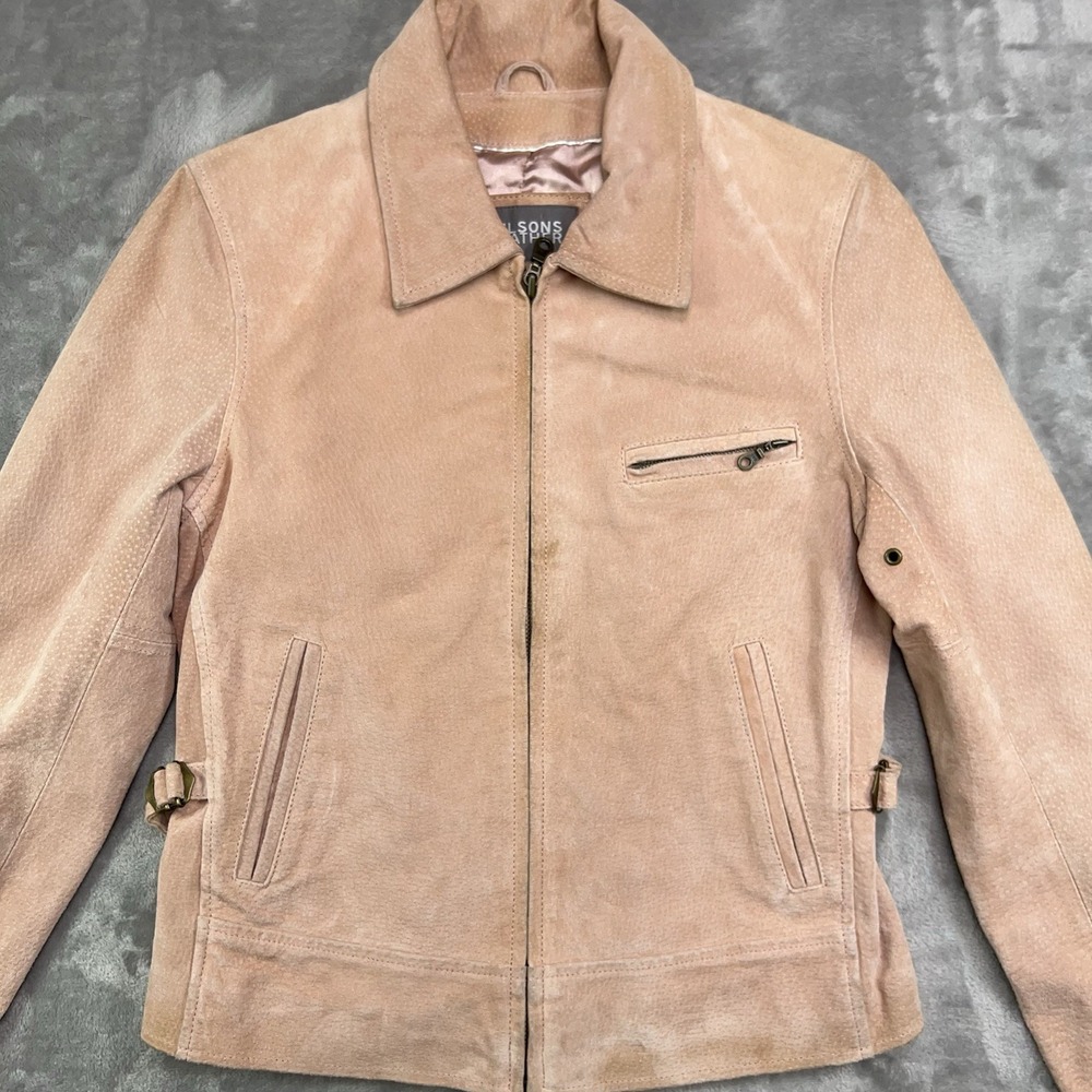 Wilsons Leather Suede Jacket Women's Small Zip Up Cinch Waist Moto Coat Pink